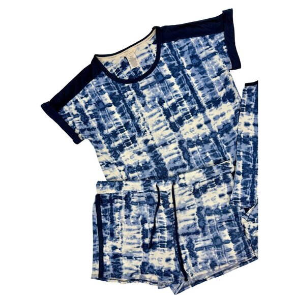 Lucky Brand 4-Piece Blue Tie Dye Lounge Set w/Tank Top, T-shirt, Shorts & Pants - Picture 13 of 16